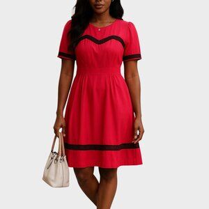ASOS Dress Womens 14 Red Black Holiday Party Dress Fit Flare Retro